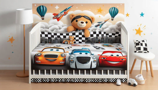 Car Print Premium Matty & Teddy Crib Sheet Combo: A Winning Nursery Pair
