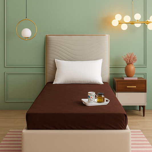 Terry Dark Brown Single Bed Waterproof Mattress Protector