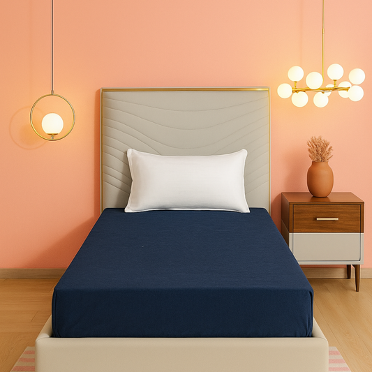 Terry Navy Blue Single Bed Waterproof Mattress Protector