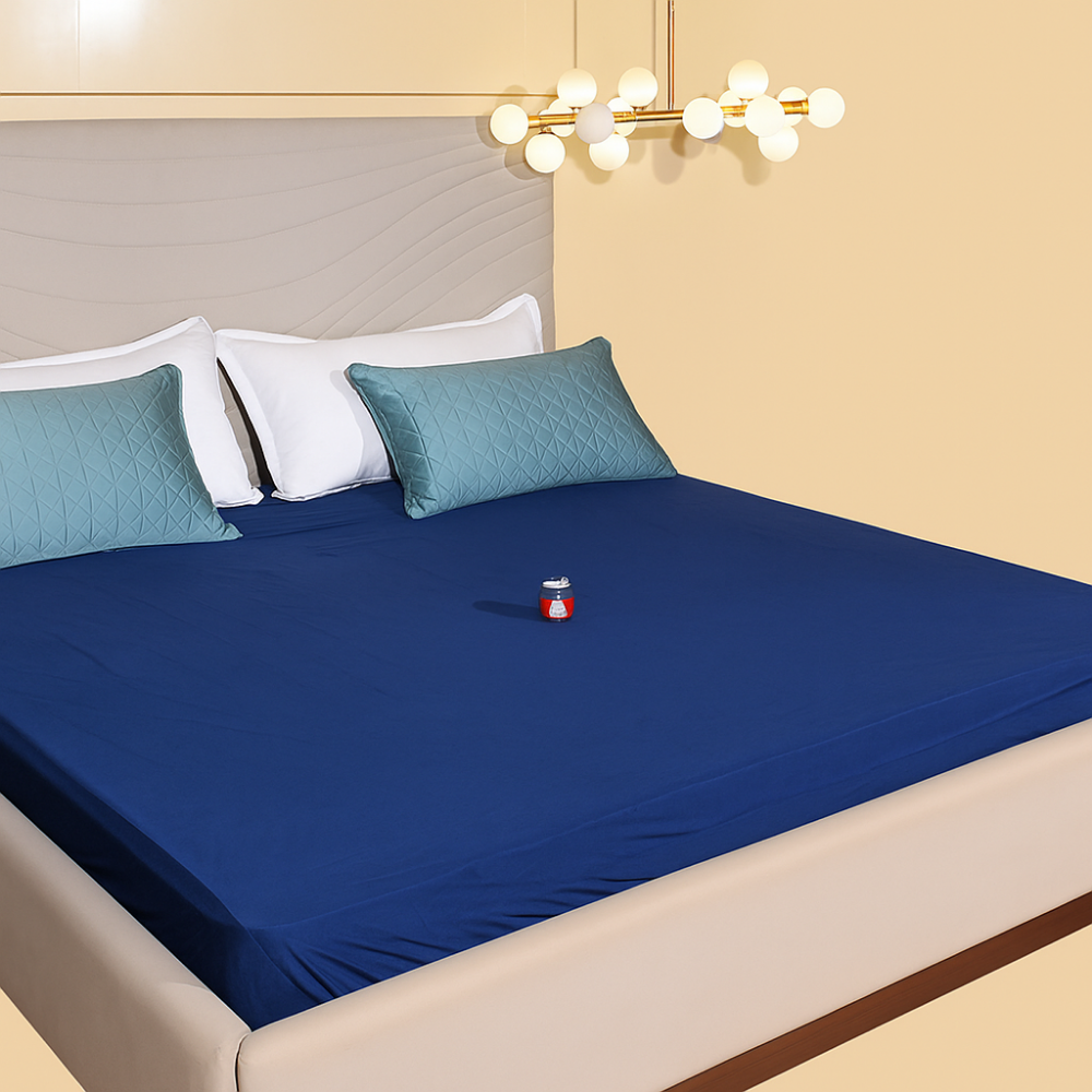 Lycra Navy Blue Waterproof Mattress Protector