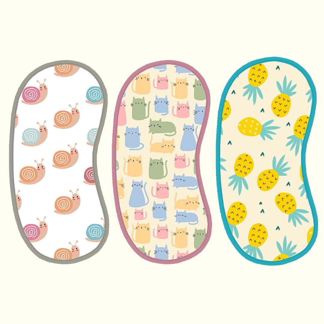 Pineapple, Snail & Cat Print Baby Burp Sheet Medium (Pack of 3)