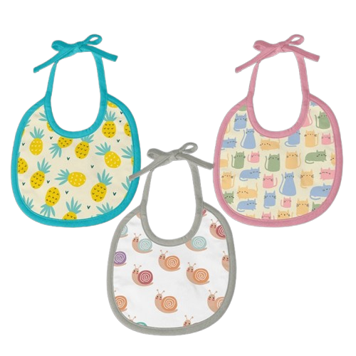 Pineapple, Snail & Cat Print Baby Bibs Large (Pack of 3)