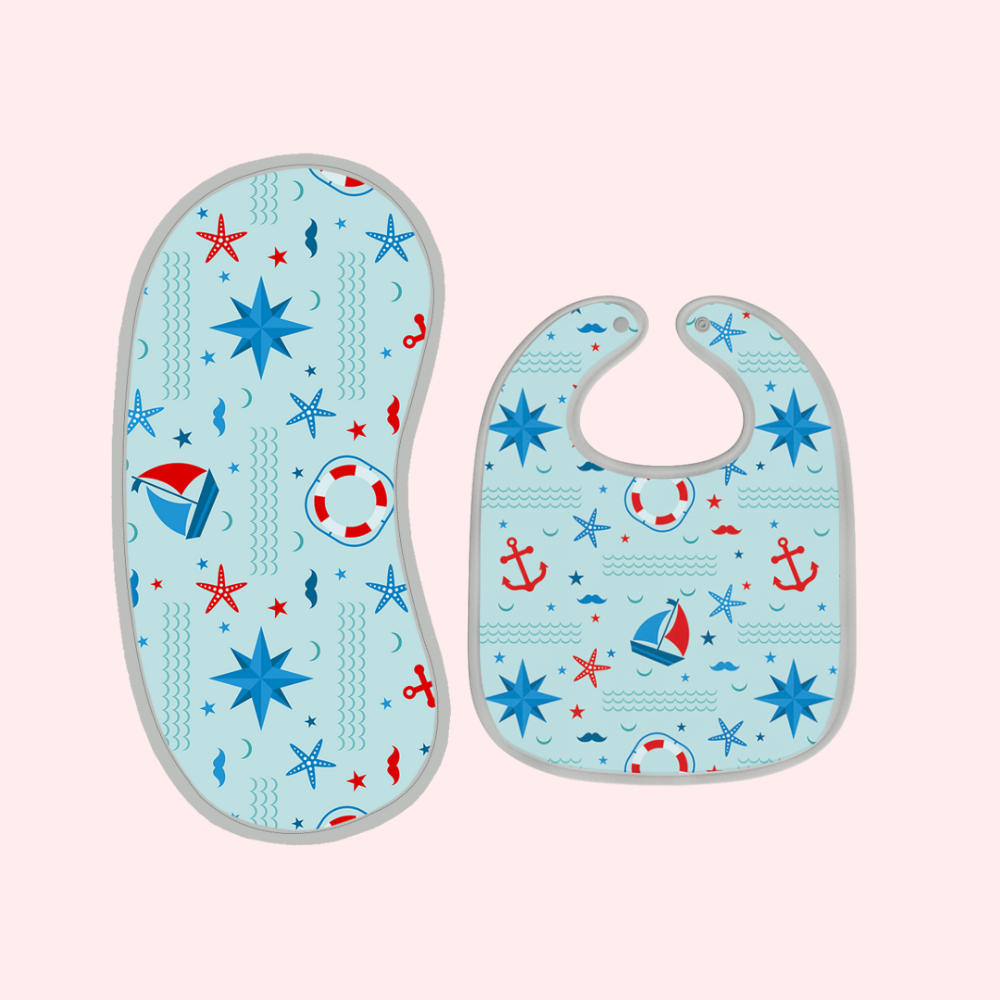 Happy Matty Nautical Print Burp & Bib Sheet