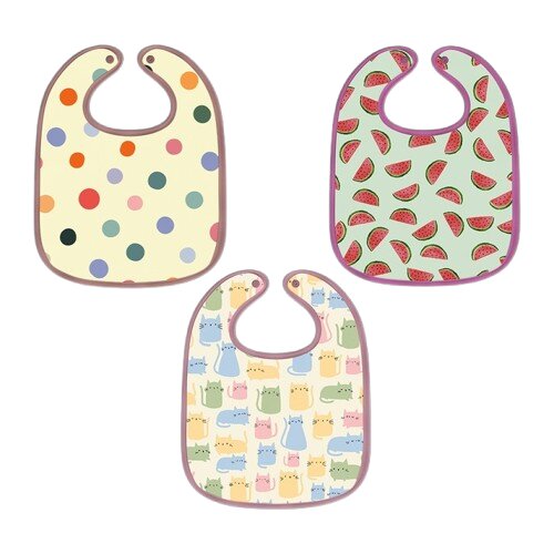Polka Dot, Watermelon & Cat Print Baby Bibs Medium (Pack of 3)