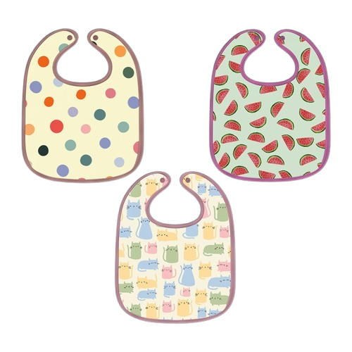 Polka Dot, Watermelon & Cat Print Baby Bibs Medium (Pack of 3)
