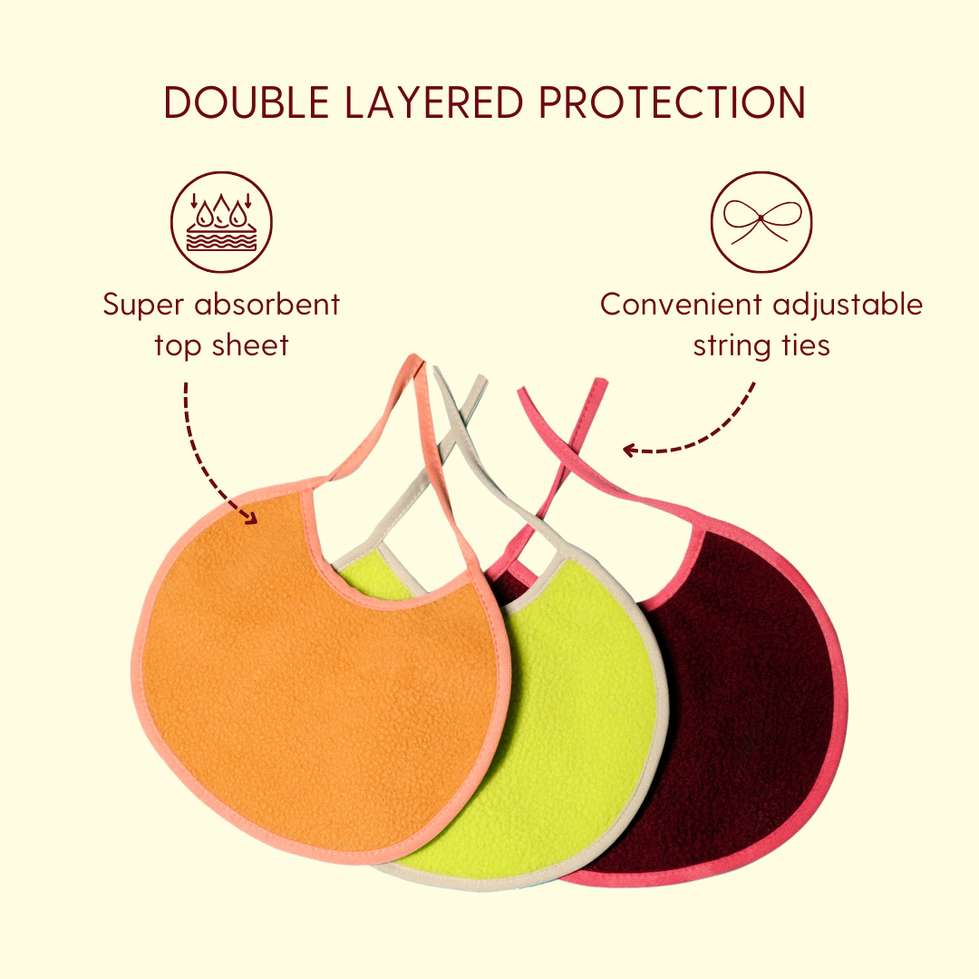 Peach + Yellow + Maroon - Absorbent Bibs (Pack of 3)