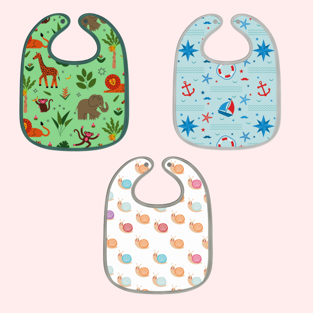 Jungle Print, Nautical Print & Cat Bibs Sheet (Pack of 3)