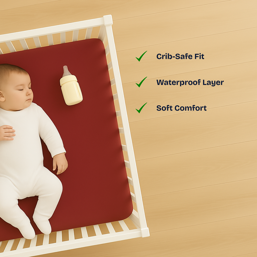 Waterproof Maroon Crib Mattress Protector Sheet