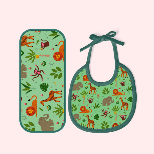 Jungle Print Burp and Bib Sheet Combo for Busy Parents