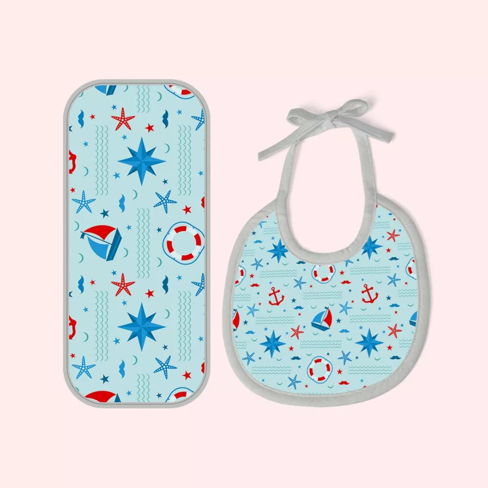 Happy Matty Nautical Print Bib & Burp Sheet Medium  Combo
