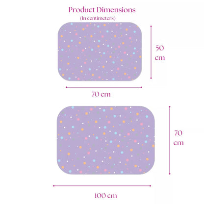 Size chart — Medium 50x70 cm and Large 70x100 cm baby dry sheet