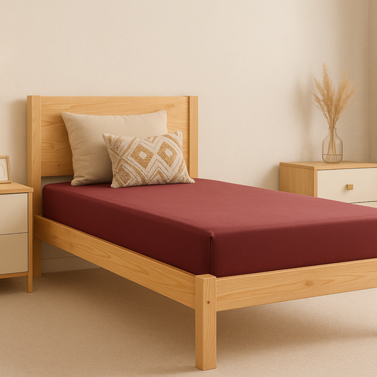 Lycra Maroon Single Bed Waterproof Mattress Protector