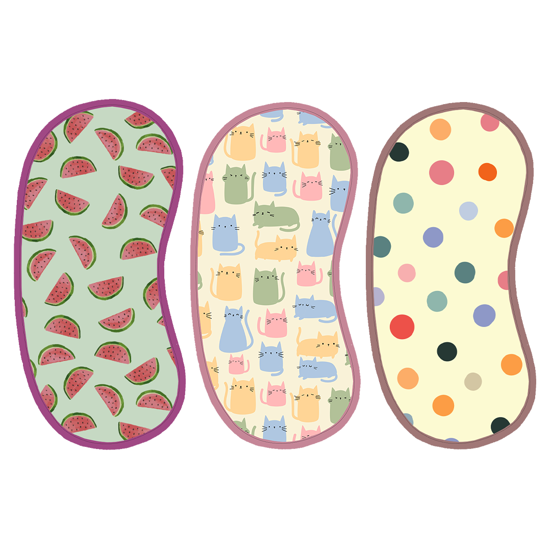 Polka Dot, Watermelon & Cat Print Burp Sheet (Pack of 3)