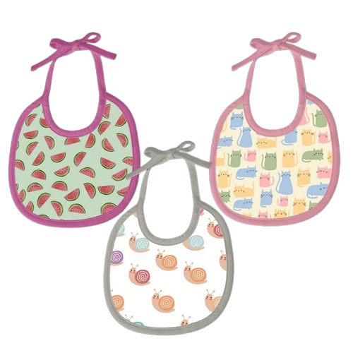 Watermelon, Snail & Cat Print Baby Bibs Medium (Pack of 3)