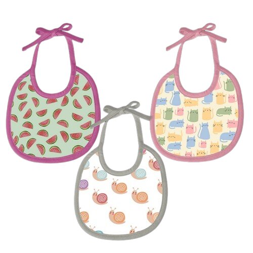 Watermelon, Snail & Cat Print Baby Bibs Large (Pack of 3)