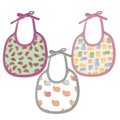 Watermelon, Snail & Cat Print Baby Bibs Large (Pack of 3)