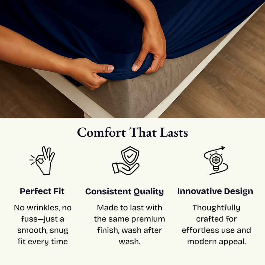 Lycra Navy Blue Waterproof Mattress Protector