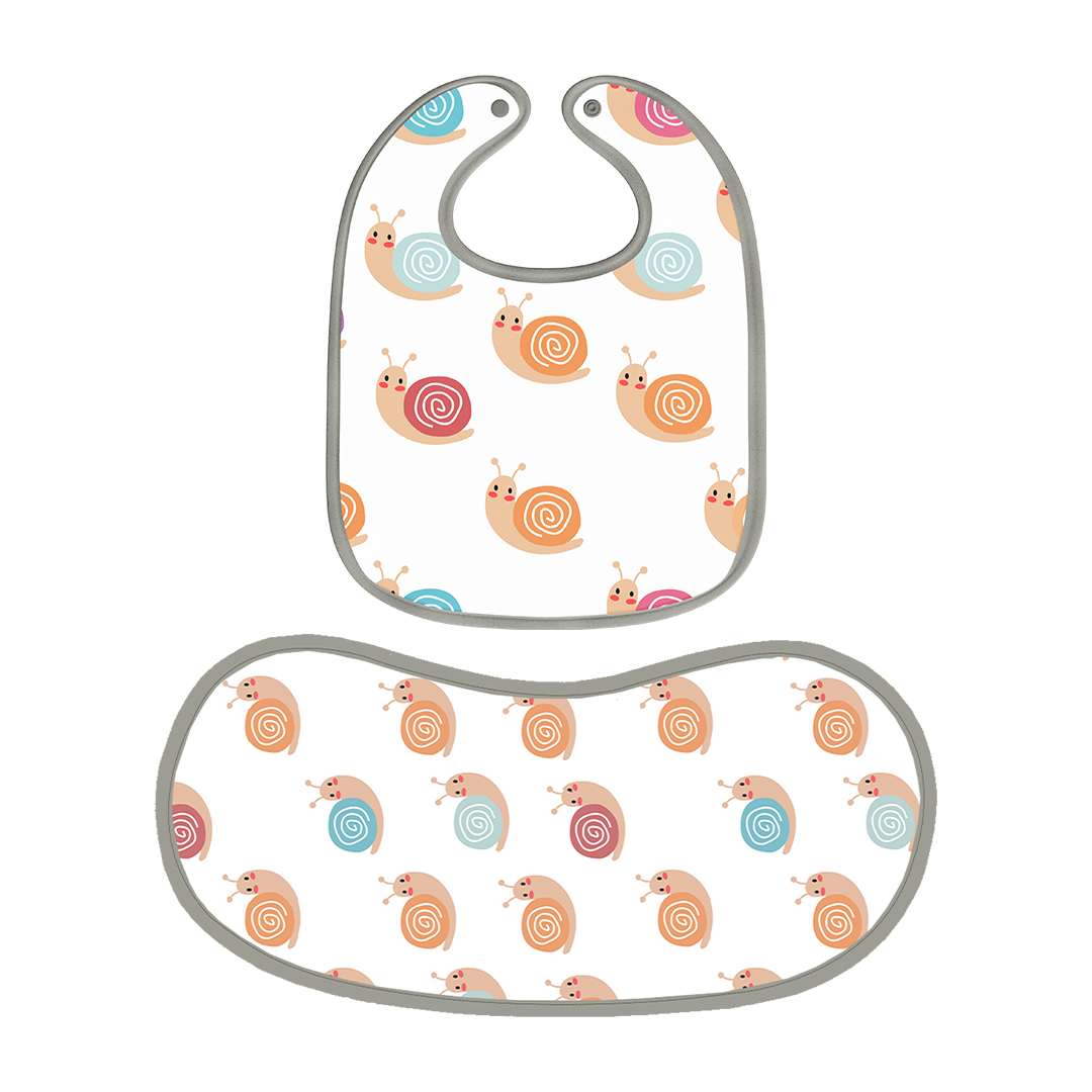 Happy Matty Snail Print Burp & Bib Sheet