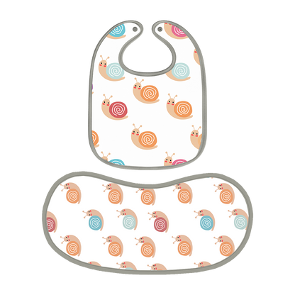 Happy Matty Snail Print Burp & Bib Sheet