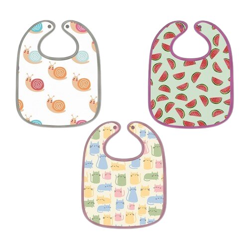 Watermelon, Snail & Cat Print Baby Bibs Medium (Pack of 3)