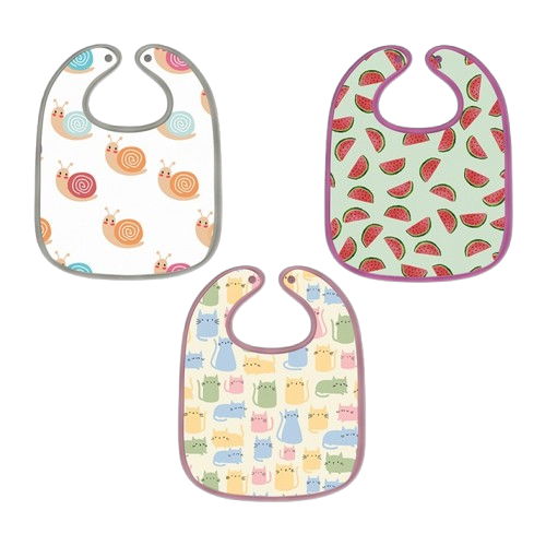 Watermelon, Snail & Cat Print Baby Bibs Medium (Pack of 3)