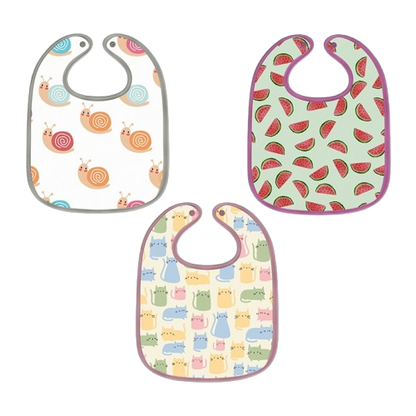 Watermelon, Snail & Cat Print Baby Bibs Large (Pack of 3)
