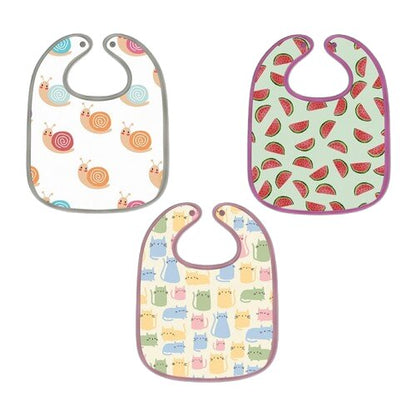 Watermelon, Snail & Cat Print Baby Bibs Large (Pack of 3)