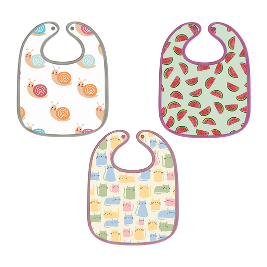 Watermelon, Snail & Cat Print Baby Bibs (Pack of 3)