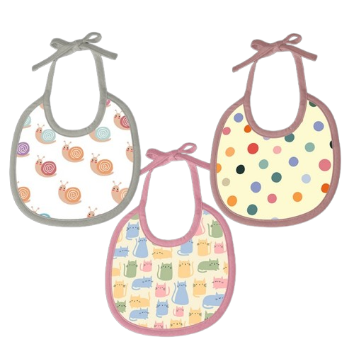 Polka dots, Snail & Cat Print Baby Bibs Medium (Pack of 3)