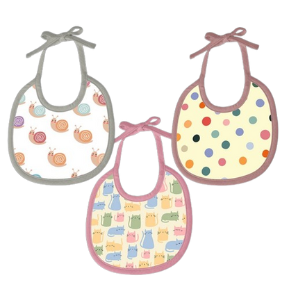 Polka dots, Snail & Cat Print Baby Bibs Medium (Pack of 3)