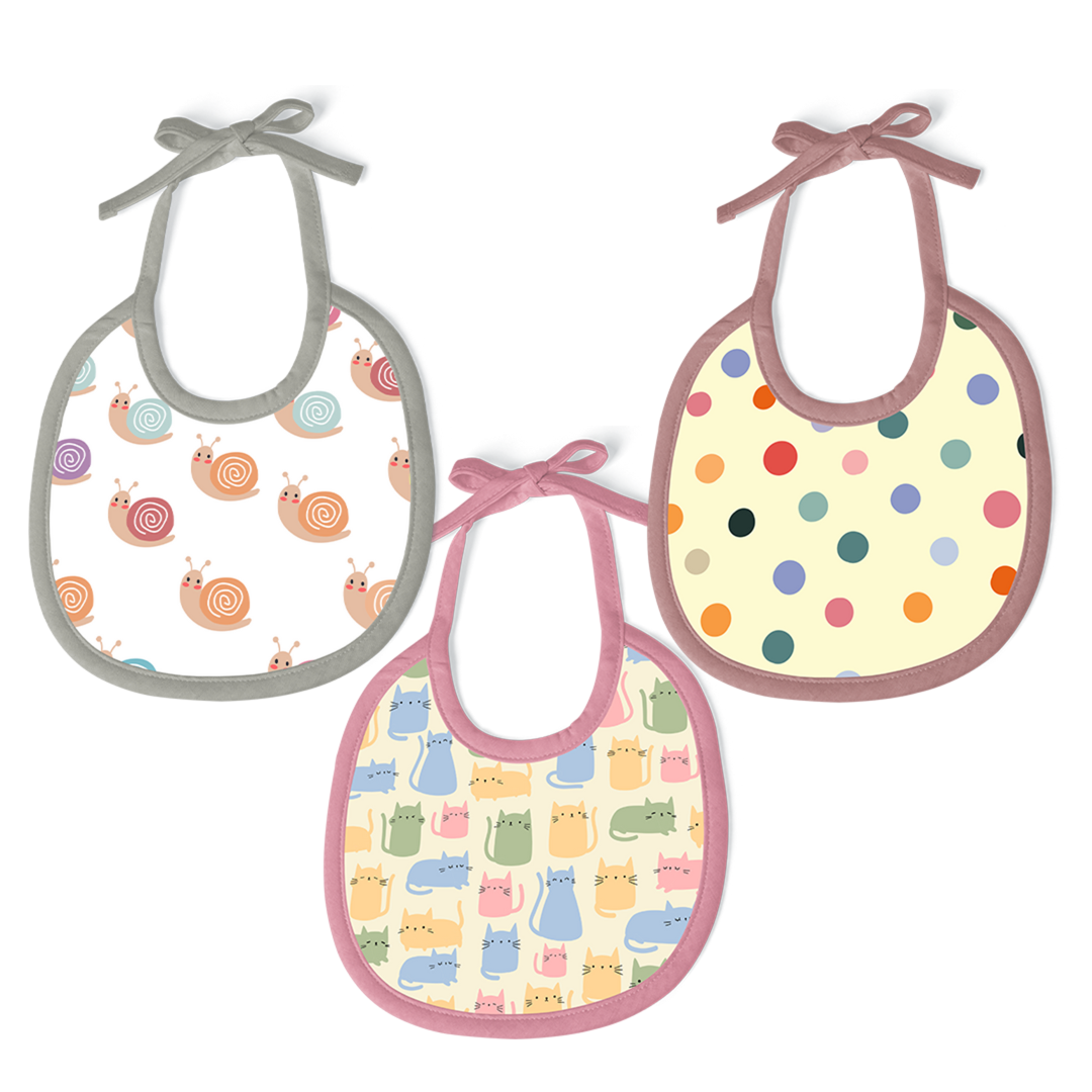 Polka dots, Snail & Cat Print Baby Bibs (Pack of 3)