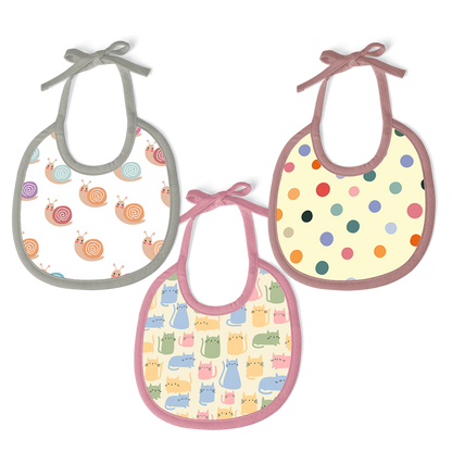 Polka dots, Snail & Cat Print Baby Bibs (Pack of 3)