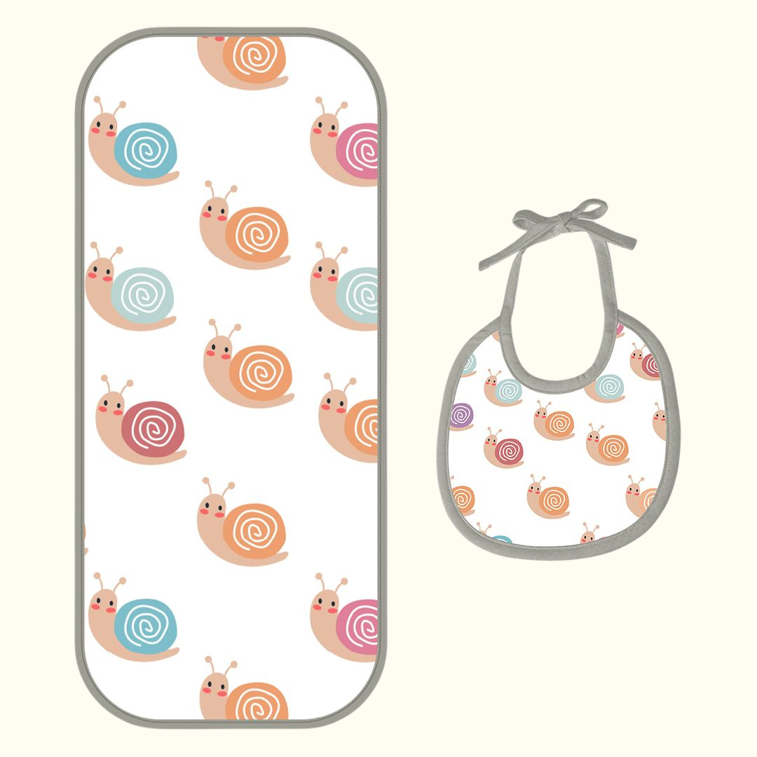 Happy Matty Snail Print Burp & Bib Sheet