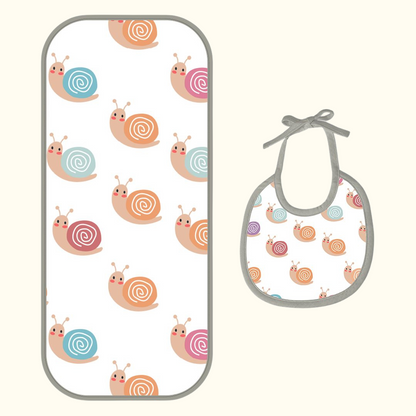 Happy Matty Snail Print Burp & Bib Sheet