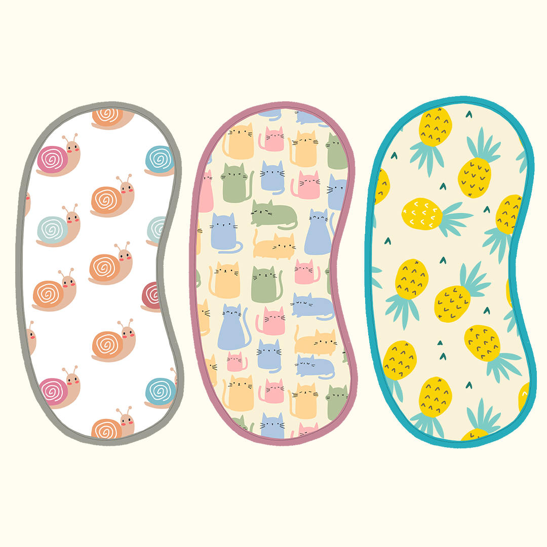 Pineapple, Snail & Cat Print Baby Burp Sheet (Pack of 3)