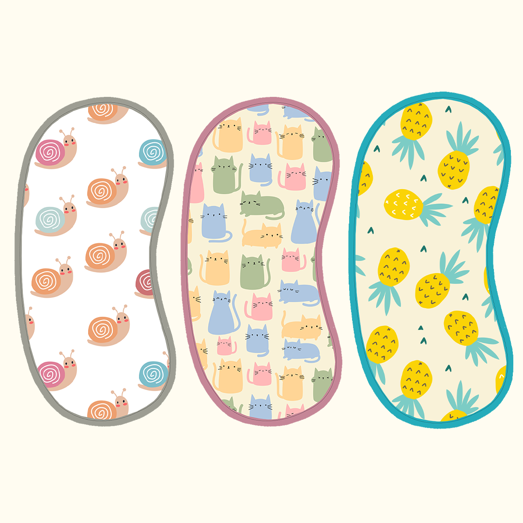 Pineapple, Snail & Cat Print Baby Burp Sheet Medium (Pack of 3)