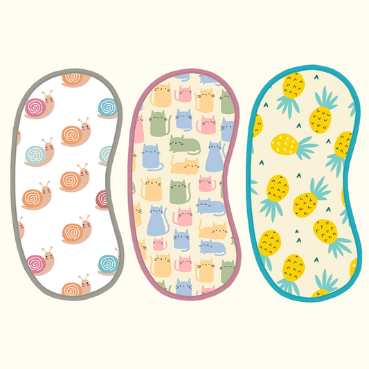 Pineapple, Snail & Cat Print Baby Burp Sheet Large (Pack of 3)