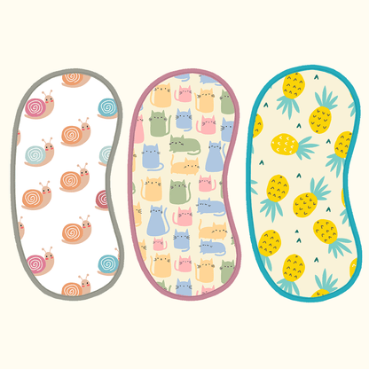 Pineapple, Snail & Cat Print Baby Burp Sheet Medium (Pack of 3)