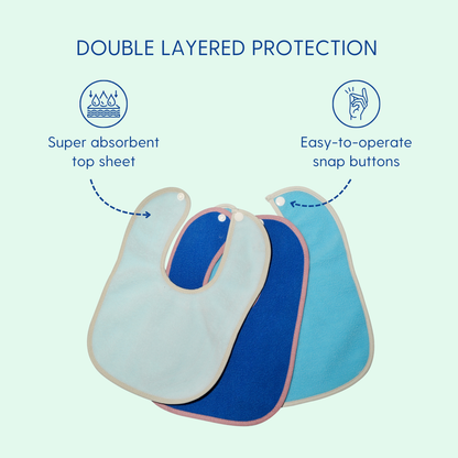 Sea Blue + Firoza + Deep Sea Blue - Absorbent Bibs (Pack of 3)