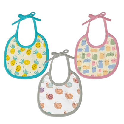 Pineapple, Snail & Cat Print Baby Bibs Medium (Pack of 3)