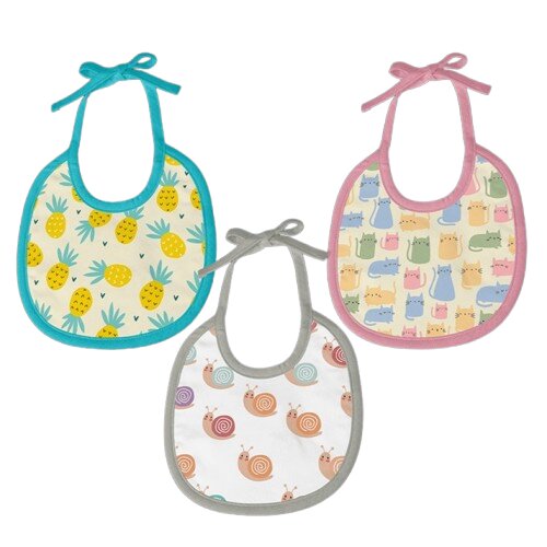 Pineapple, Snail & Cat Print Baby Bibs Large (Pack of 3)