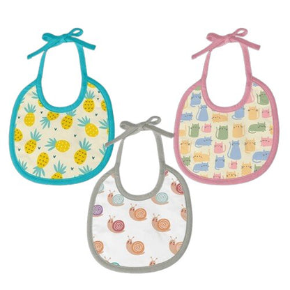 Pineapple, Snail & Cat Print Baby Bibs Large (Pack of 3)