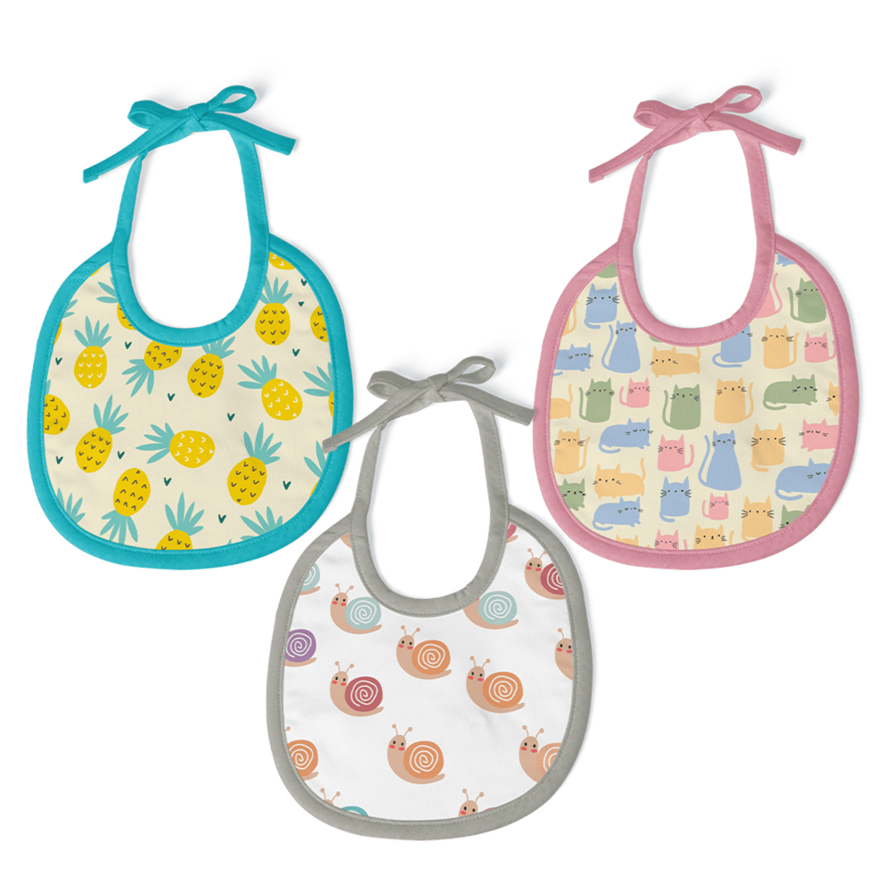 Pineapple, Snail & Cat Print Baby Bibs (Pack of 3)