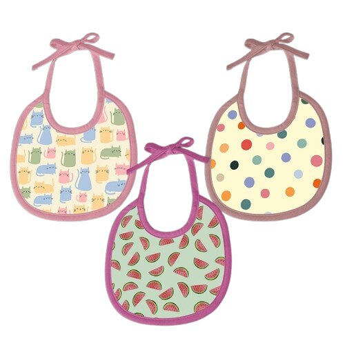 Polka Dot, Watermelon & Cat Print Baby Bibs Large (Pack of 3)