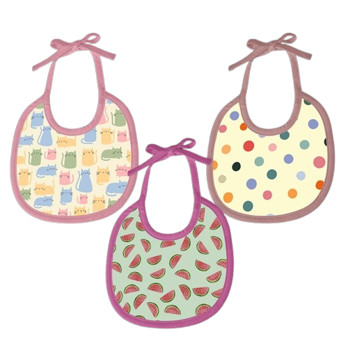 Polka Dot, Watermelon & Cat Print Baby Bibs Medium (Pack of 3)