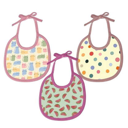 Polka Dot, Watermelon & Cat Print Baby Bibs Medium (Pack of 3)
