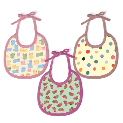 Polka Dot, Watermelon & Cat Print Baby Bibs (Pack of 3)