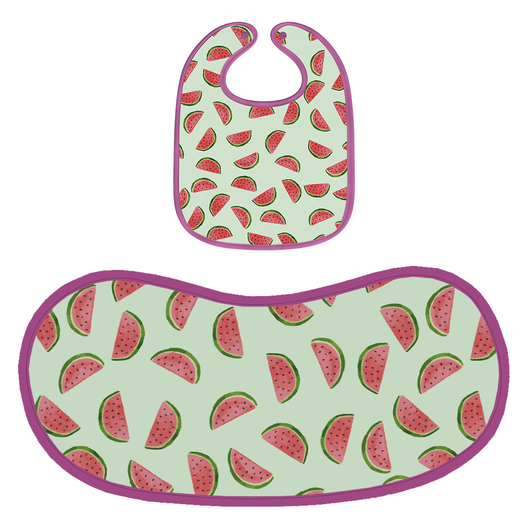 Happy Matty Watermelon Print Burp & Bib Sheet