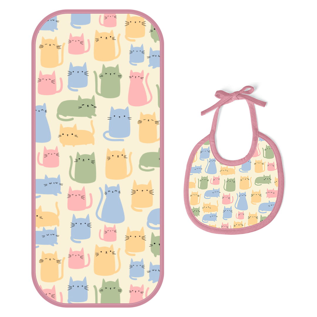 Happy Matty Cat Print Burp & Bib Sheet