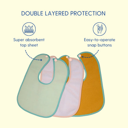 Light Green + Violet + Beige - Absorbent Bibs Large (Pack of 3)